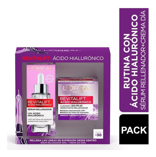 L'oréal pack revitalif ácido hialurónico crema día + serum