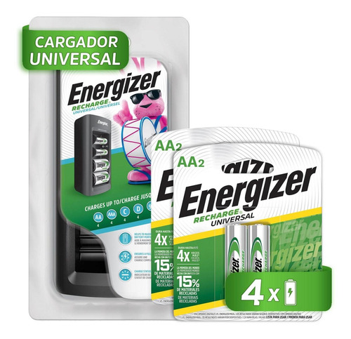 Cargador Universal Pilas Energizer + 4 Pilas Recargables Aa