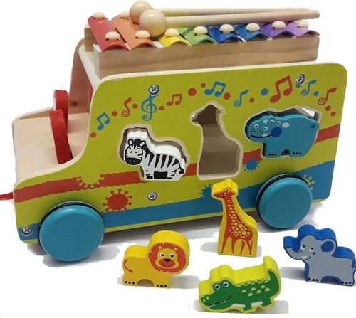 Imagen 4 de 6 de Acool Camion Madera Xilofon Animales Encastre Ac7643