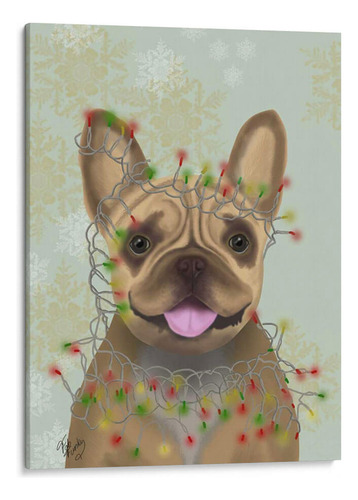 Canvas Lab Cuadro Bulldog Francés, Luces De Navidad 1 75x100