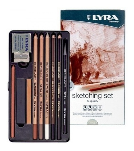 Lapices Lyra Rembrant Sketchig Set X11 Carbón Pastel Grafito
