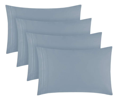 4 Fundas De Almohada Extra Suave De Color Azul Transpirable