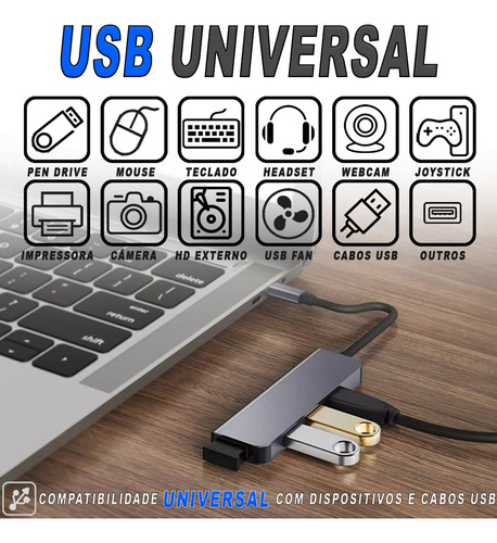 Hub Usb Tipo C 3.0 Regua Cabo Extensor iPad Dock Macbook Hd