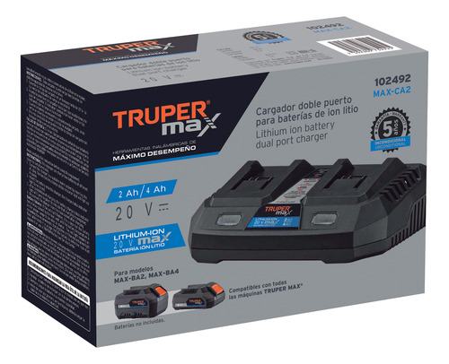 Cargador Dual Para Baterias Ion Litio 20v Truper Max 102492
