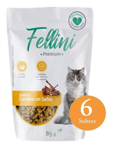 6 X Alimento Húmedo Gato Fellini Cordero En Salsa 85gr. Np