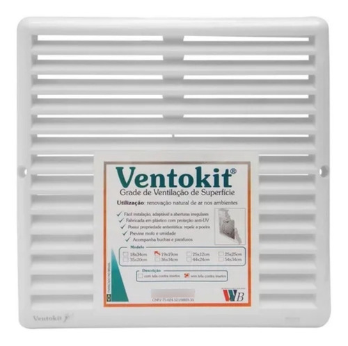 Grade De P/ Ventilação 19x19 Cm Anti-inseto Ventokit