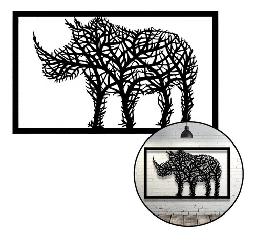 Cuadro Decorativo Madera Mdf Minimalista Rinoceronte