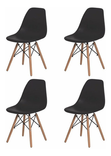 Cadeira de jantar Elidy Charles Eames Eiffel, estrutura de cor  preto, 4 unidades