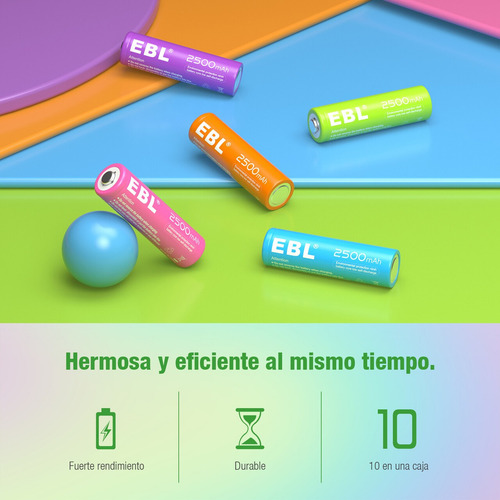 10 Pilas Recargables Aa Doble A Ebl 2500mah 1200 Recargas