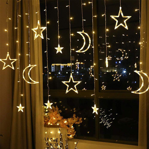 Lámpara De Cortina Led Star Moon, Luces De Ventana Impermeab