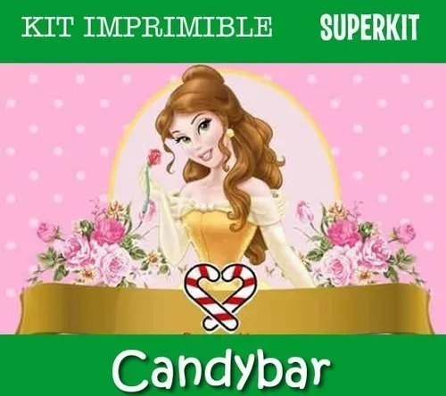 Kit Imprimible Princesa Bella Promo Bella Y Bestia Candy Bar