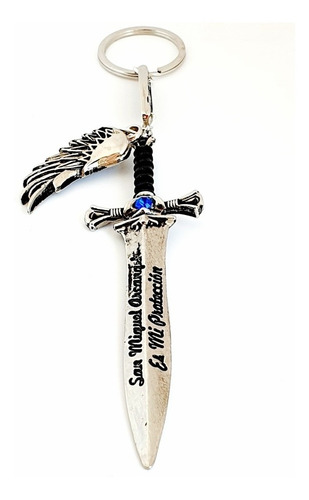 Espada San Miguel Arcángel Llavero Gravada Color Plateado