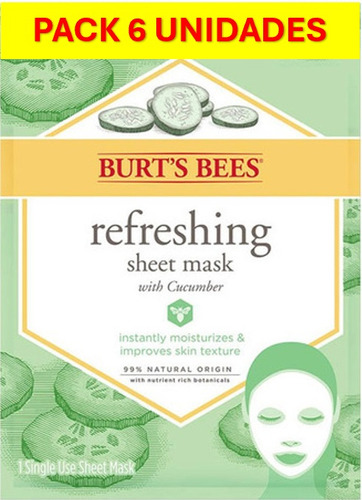 Pack 6un Mascarilla Facial Burt's B. Refreshing Cucumber