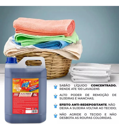 Sabão Liquido 5l Lava Roupa Alto Poder De Remoção De Manchas