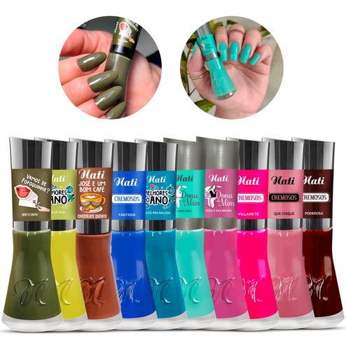 Imagem 1 de 8 de Nati Kit C/10 Esmaltes Cores Da Moda Lançamento