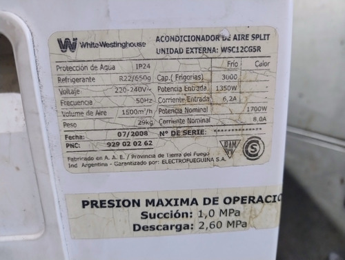 Aire White-westinghouse 3000 Frig. Frío Solo C/2mt De Caño Beige (Usado)