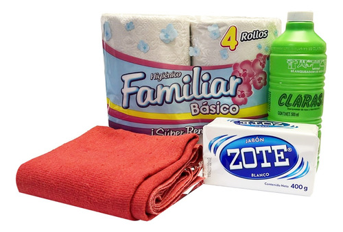 Kit Basicos Limpieza Papel Sanitario Franela Y Jabón