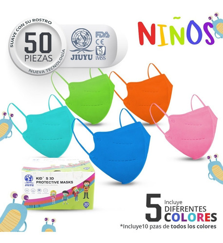 Imagen 1 de 9 de Cubrebocas Kn95 Niño Mascarilla Niño Desechable Protección