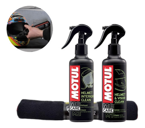 Kit Motul Limpieza Casco Moto Desinfectante +paño Microfibra