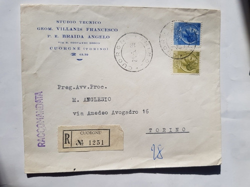 Italia Sobre Registrado Cuorgne A Torino 1959