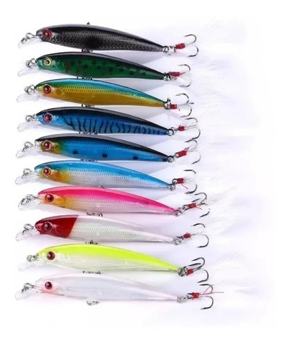 Kit 10 Isca Artificial P/ Pesca Tucunaré Dourado Robalo Cor Colorido