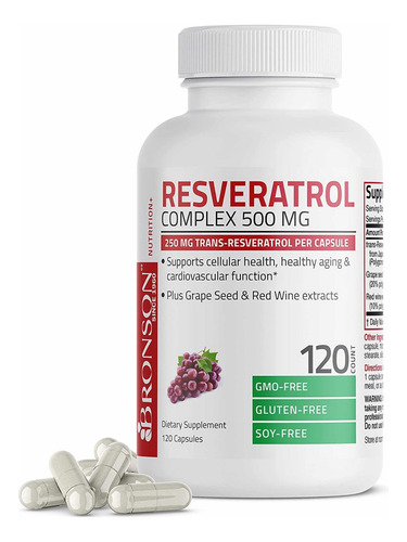 Resveratrol 500 Complexión (120 Cápsulas) Bronson Hecho E.u. Sabor Sin Sabor