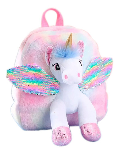 Maleta Morral Unicornio Peluche Niña Mujer Rosado Pony Ofert