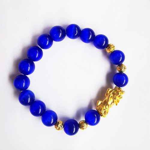 Hefu Feng Shui - Pulseira Pi Xiu Olho De Gato Azul Safira