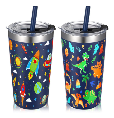 2 Tazas Para Niños Con Popote Y Tapa, Vaso Para Batidos Para