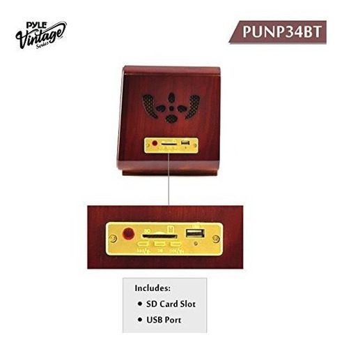 Imagen 2 de 6 de Pyle Parlante Retro Bluetooth Usb Dd Aux Rca Mp3 Am/fm