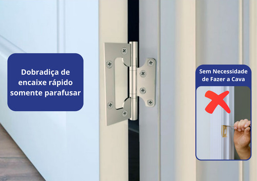 Dobradiça Porta Sobrepor Sem Rebaixo Inox Escovado 30 Und.