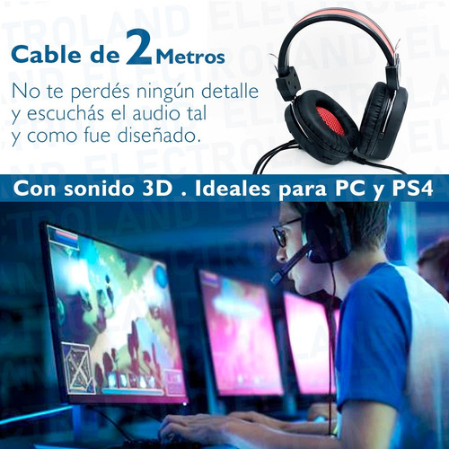 Imagen 6 de 10 de Auricular Gamer Luz Led Rgb Micrófono Sonido Hq Pc Ps4