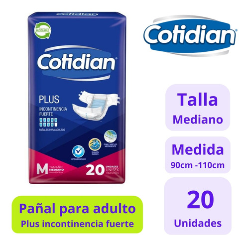 Cotidian Pañales Adulto Plus Inc.fuerte Talla M - 20uds