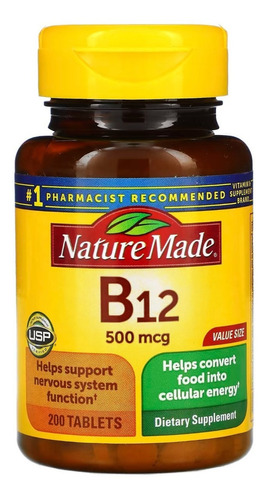 Vitamina B-12 Nature Made 500 mcg - 200 tabletas E U Un sabor sin sabor