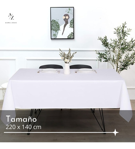 Mantel Rectangular Antimanchas 220 X 140 Cm Impermeable Blanco Mesa Aura Zeus