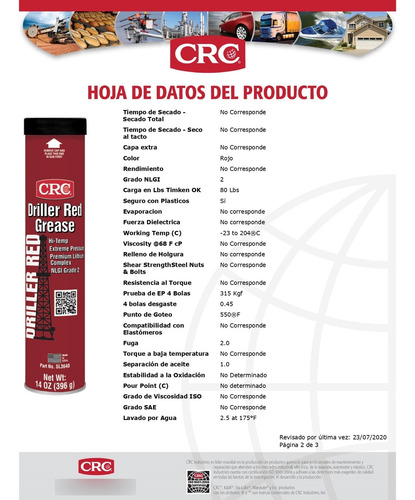 Grasa Roja Para Taladro De Perforación Ep Crc Sl3640