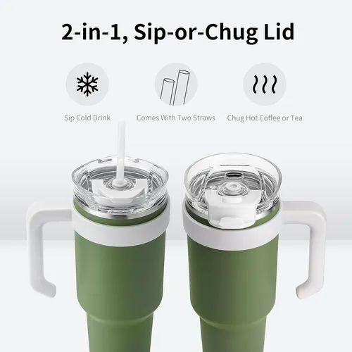 - Vaso De 40 Onzas Asa, Vaso Aislado Tapa Y Popote, Jar...