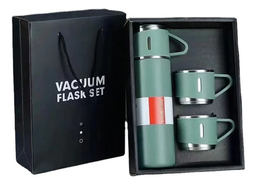 Set Termos De Agua Caliente Vasos Termicos Cafe + 3 Tazas Color Verde