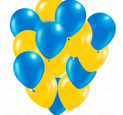 50 Globos Boca De 9 Pulgadas Latex Colores Azul Y Amarillo