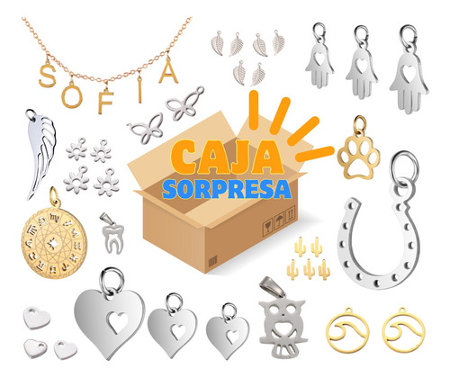 Caja Sorpresa 20pz Dijes Acero Inox Bisutería Pulsera Collar