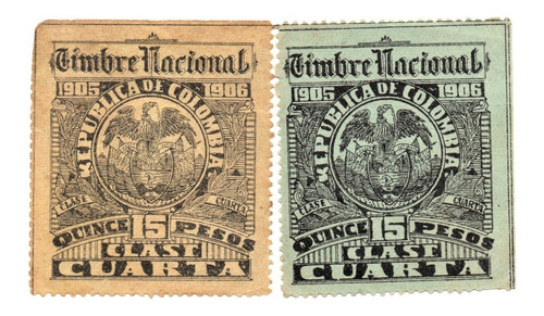Pareja Estampillas Timbre 15 Pesos 1905 - 1906