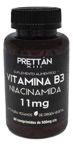 Vitamina B3 Niacinamida Prettan 60 Cápsulas 500mg Sabor Sin Sabor