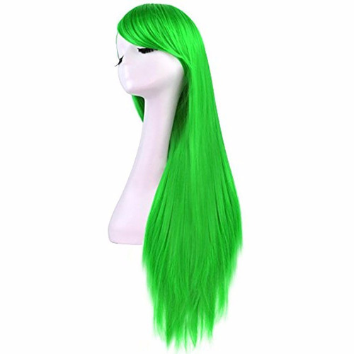 ¡ Peluca Lisa 80cm Kanekalon Larga Cabello Verde Neón !