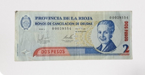 Bono Provincia De La Rioja 2 Pesos Evita Año 2001. Mb (Usado)
