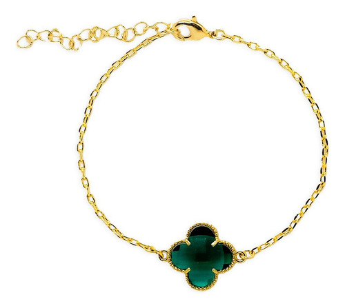 Pulseira Trevo Esmeralda Verde Virginia Banhado A Ouro 18k