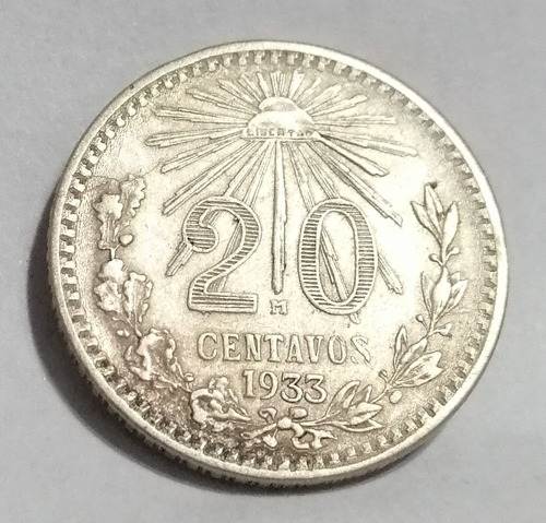 Moneda 20 Centavos Plata Ley 0.720 De 1933 Resplandor  