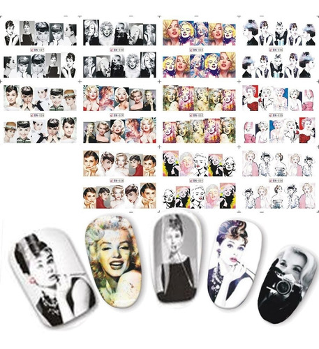 1 Water Decals Tatto Decoracion Uñas Marilyn Y Audrey