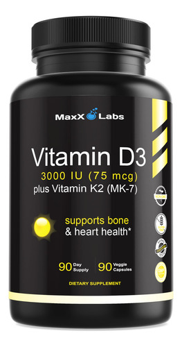 Suplemento Maxx Labs De Vitamina D3 K2 De 3000 Ui Por Cápsul