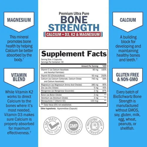 Suplemento Bone Strength Bioschwartz Con Calcio D3 K2 120 Ca