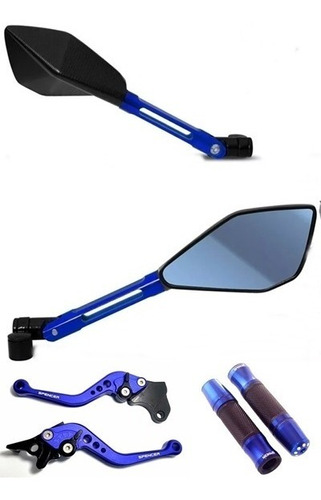 Kit Manete Manopla Spencer Retrovisor Tomok 5 Fazer 250 Azul